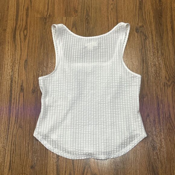 Anthro Maeve Tank Top Womens Small White Textured Square Neck Cotton Stretch - Picture 6 of 6